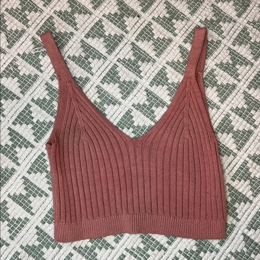 Aerie Women's Ribbed Knit Cropped Sweater Tank Top in Dusty Rose - Size M - Picture 7 of 8